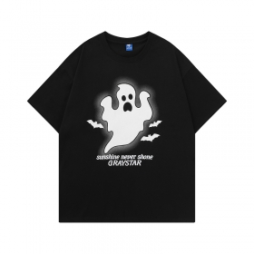 Оверсайз черная футболка с призраком на груди от бренда TIDE EKU