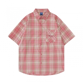Рубашка клетчатая TIDE EKU бледно-красных оттенков с коротким рукавом