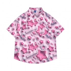 Розовая рубашка со звездочками от бренда TIDE EKU с коротким рукавом