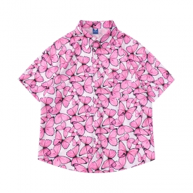 Рубашка розовая с коротким рукавом бренда TIDE EKU с принтом бабочек