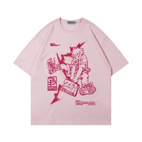 Розовая из плотного хлопка футболка BF. BORFEND с принтом - Аниме