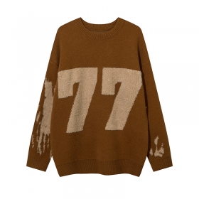 Элегантный свитер Smoking Time с большими цифрами "77" коричневый