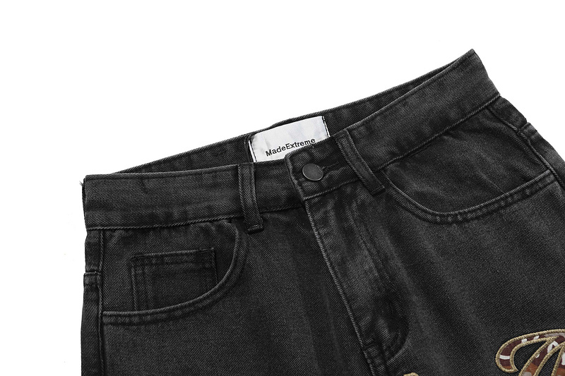 Тёмно-серые джинсы Made Extreme с коричневыми нашивками на штанинах