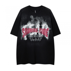 100% хлопковая чёрная футболка Smoking Time с лого на груди по центру