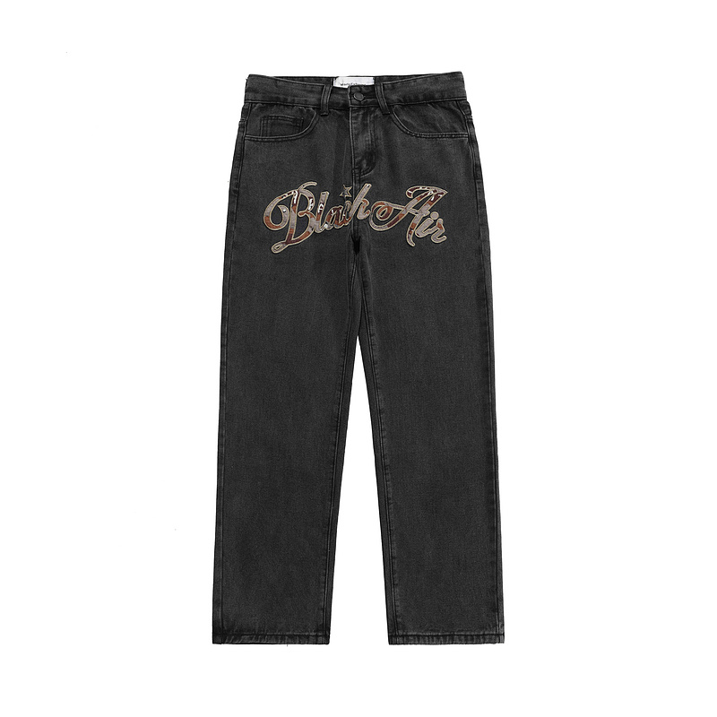 Тёмно-серые джинсы Made Extreme с коричневыми нашивками на штанинах