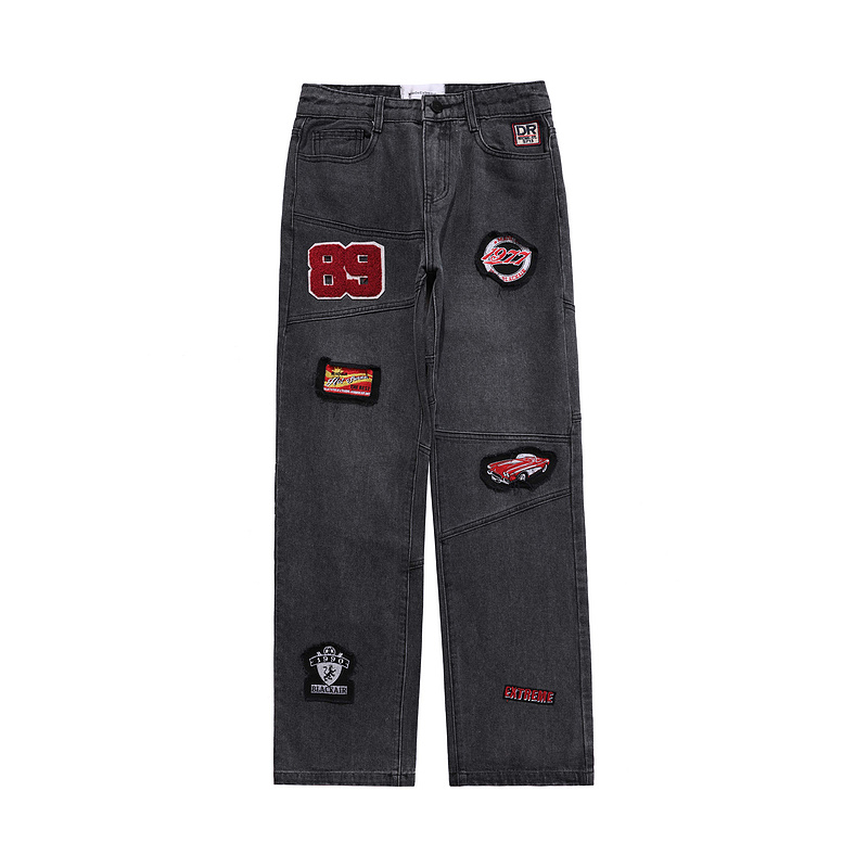 Тёмно-серые джинсы Made Extreme с цветными нашивками на штанинах
