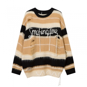 Полосатый бежево-черный Smoking Time свитер с лого из шнурка