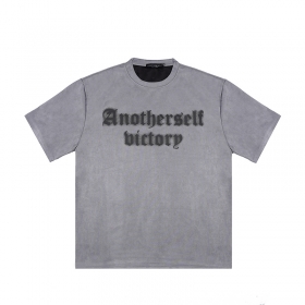 Вельветовая серого-цвета с лого Anotherself футболка с круглым вырезом