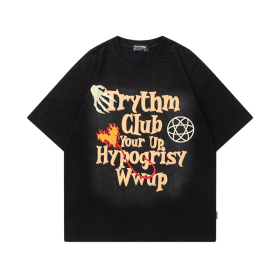 Брендовая черная Rhythm Club футболка с "Инфернальными" рисунками