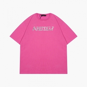 Розовая яркая из натурального хлопка футболка Anotherself
