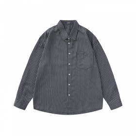 Хлопковая рубашка Classic темно-синяя в полоску прямого кроя