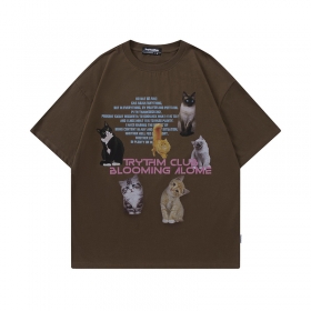 Качественная футболка с рисунком "Коты" Rhythm Club коричневая