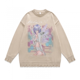 Трендовый бежевый свитер TKPA с изображением в виде девушки из аниме