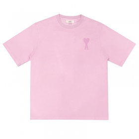 Розовая прямого покроя с короткими рукавами AMI футболка