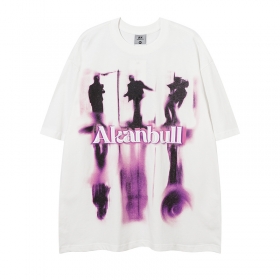 Прочная Anbullet футболка в белом цвете с фиолетовым принтом