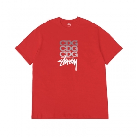Красная футболка оверсайз с принтом Stussy, модная, свободная 