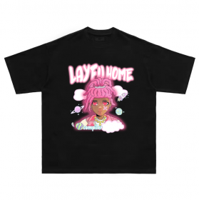 Хлопковая Layfu футболка с неполным Аниме принтом чёрного цвета 