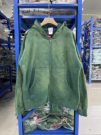 Худи Saint Michael темно-зеленого цвета с потертостями