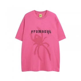 Розовая хлопковая футболка ACQT с принтом паука на груди