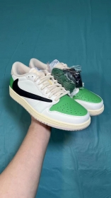 Белые с зеленым кроссовки Air Jordan Low кожа