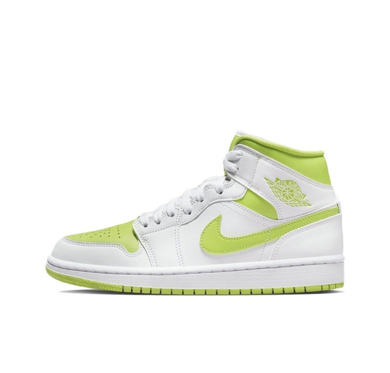 Белые с зеленым кроссовки Air Jordan Mid кожа