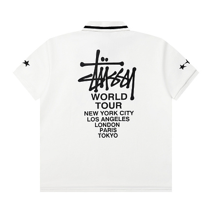 Белое поло с логотипом Stussy на груди и спине прямого кроя