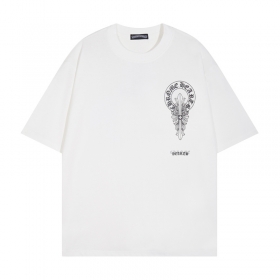 Удлинённая белая футболка Chrome Hearts с округлым вырезом горловины