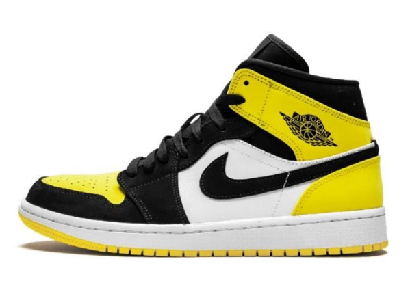 Желтые с черным и белым кроссовки Air Jordan Mid кожа