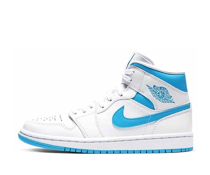Белые с голубым кроссовки Air Jordan Mid кожа