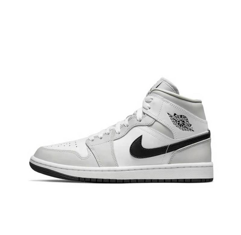 Белые с серы кроссовки Air Jordan Mid кожа