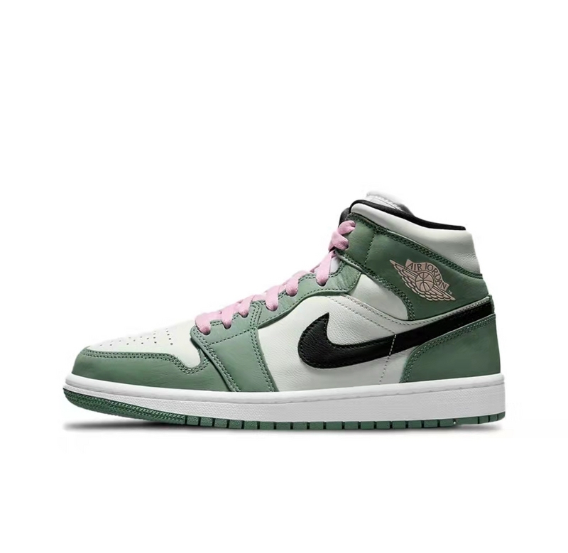 Зеленые с белым кроссовки Air Jordan Mid кожа