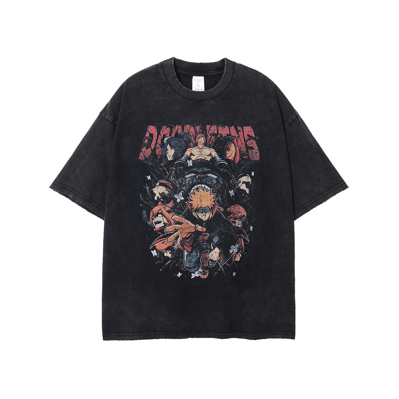 Чёрная потёртая футболка ARTIEMASTER с принтом Naruto спереди