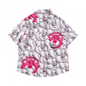 Бело-розовая летняя рубашка TIDE EKU с принтом головы медведя