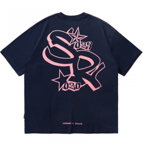 Темно-синяя футболка SSB Wear с розовым оригинальным принтом на спине