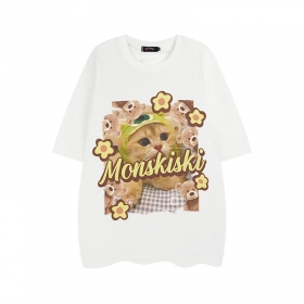 Хлопковая белая футболка Layfu Home Monskiski с изображением кота 