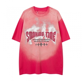 Ярко-розовая стильная футболка Smoking Time вареная по центру с лого
