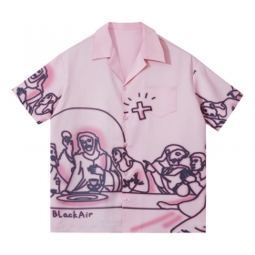 Рубашка Made Extreme с принтом "Ужин Христа" розовая на пуговицах