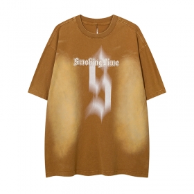 Длинная с логотипом Smoking Time коричневая футболка с потертостями