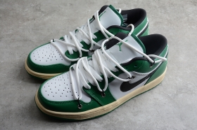 Nike Air Jordan 1 Low GS бело-зелёные кеды с двойной шнуровкой 