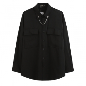 Рубашка YUXING черного цвета с цепочкой на воротнике