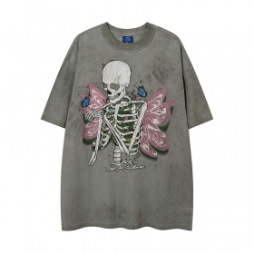 Серая удлинённая футболка Let's Rock с принтом "Скелет"