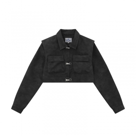 Чёрная TIDE EKU короткая кожаная куртка с карманами на груди