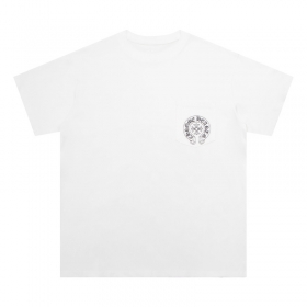Однотонная белая с лого и карманом на груди футболка Chrome Hearts