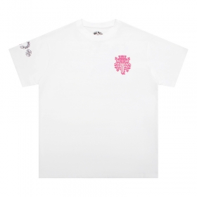 Белая Chrome Hearts с розовым принтом на спине футболка хлопковая