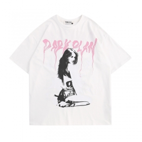 Белая с принтом "Девушка" от бренда Dark Plan футболка в стиле оверсайз
