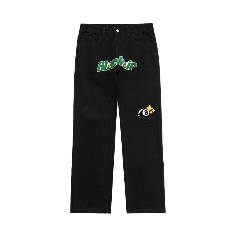 Чёрные джинсы Made Extreme с зелёным логотипом и рисунком спереди