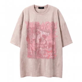 SUCKMY футболка розовая с круглым вырезом горловины замшевая