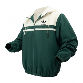 Бело-зелёная с логотипом Adidas ветровка свободного кроя на молнии