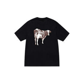 Модная с принтом коровы на спине футболка черного цвета Stussy