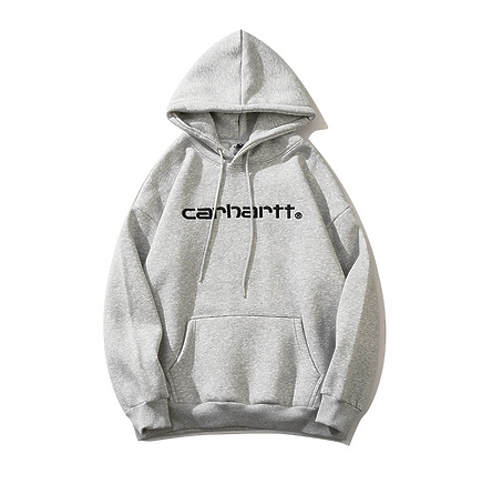 Худи Carhartt серого цвета с фирменным черным логотипом на груди